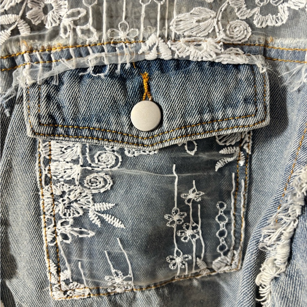 POL Blue Denim Jacket with White Lace Accents - Picture 2 of 10